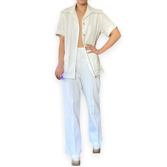 Vintage 70s Handmade Matching Coord Set Bell Bottom Leisure Suit, Size S/M - Picture 5 of 5